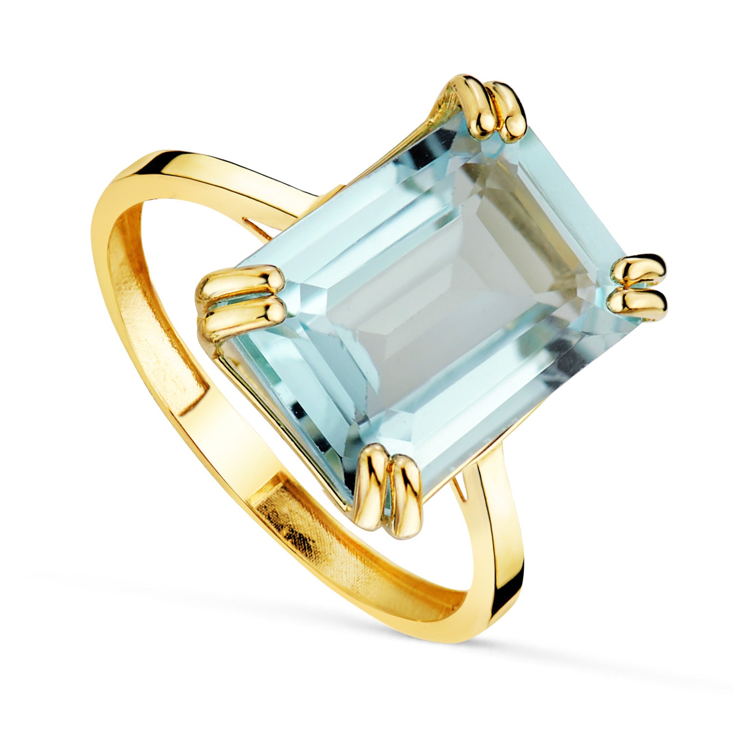 18K Gul Guld Ring Blå Topaz Sten 4,33 Karat Størrelse: 14X10MM