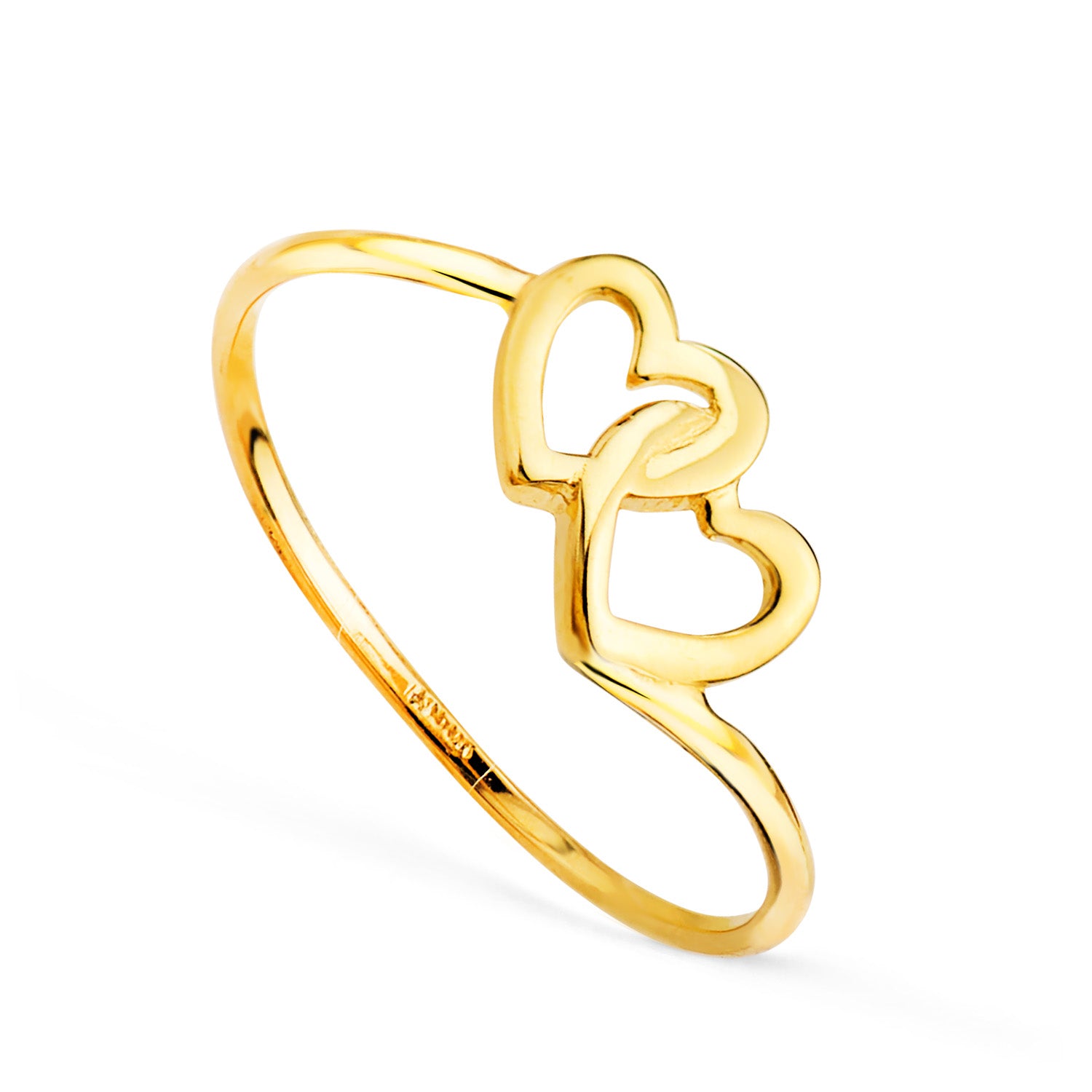 18K Yellow Gold Ring with Intertwined Hearts Width: 7 mm