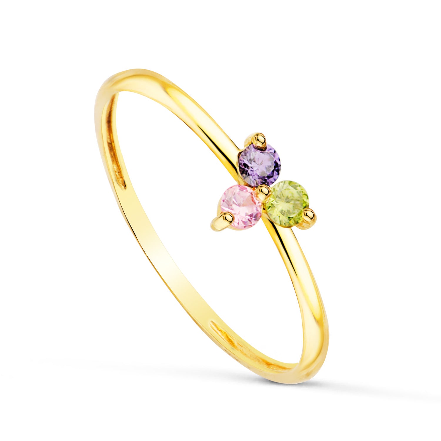 Bague Triangle en Or Jaune 18K avec Zirconias Colorés Largeur : 2,5 mm