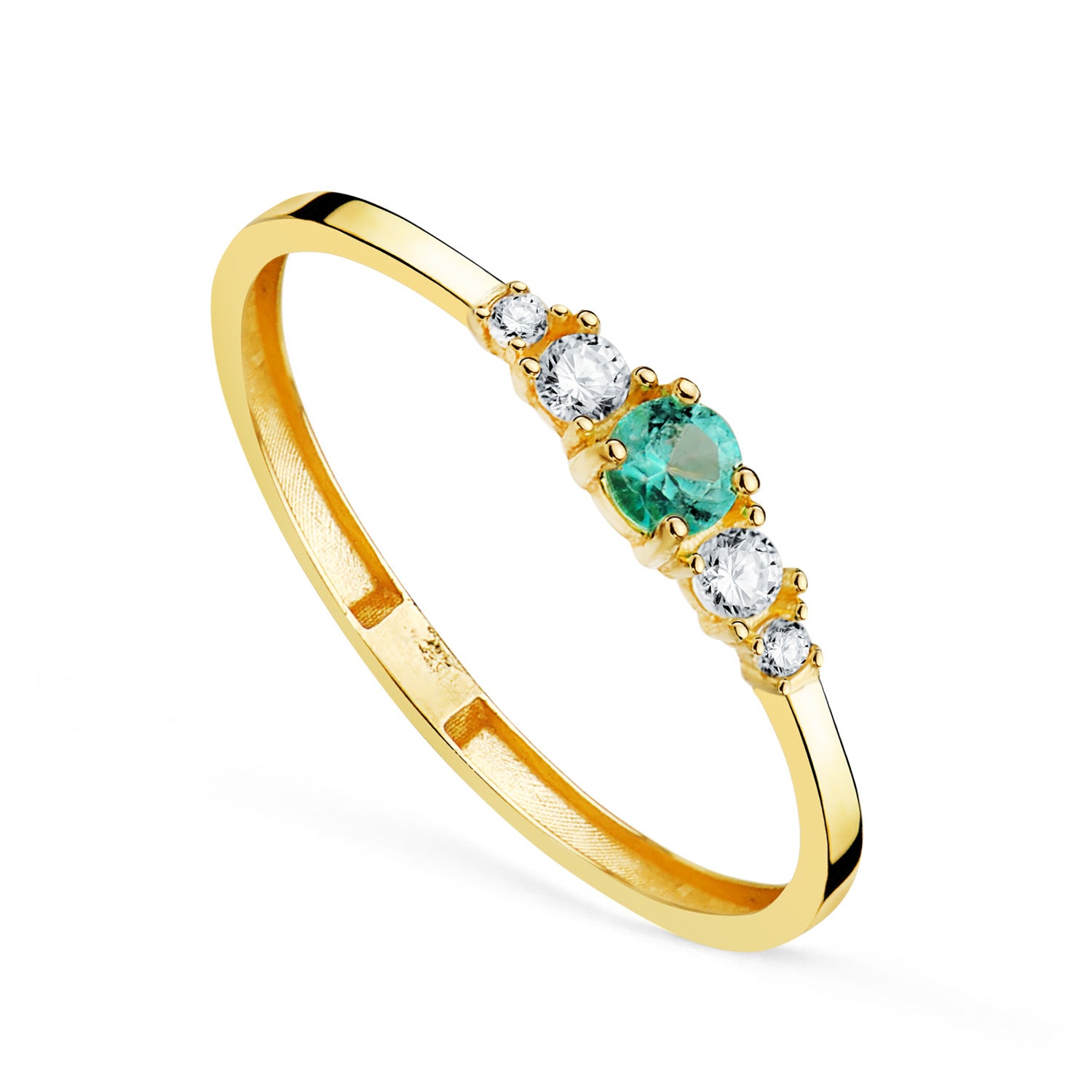 Anillo de Oro Amarillo de 18K con Topacio Natural Redondo y Circonitas Ancho: 3 mm