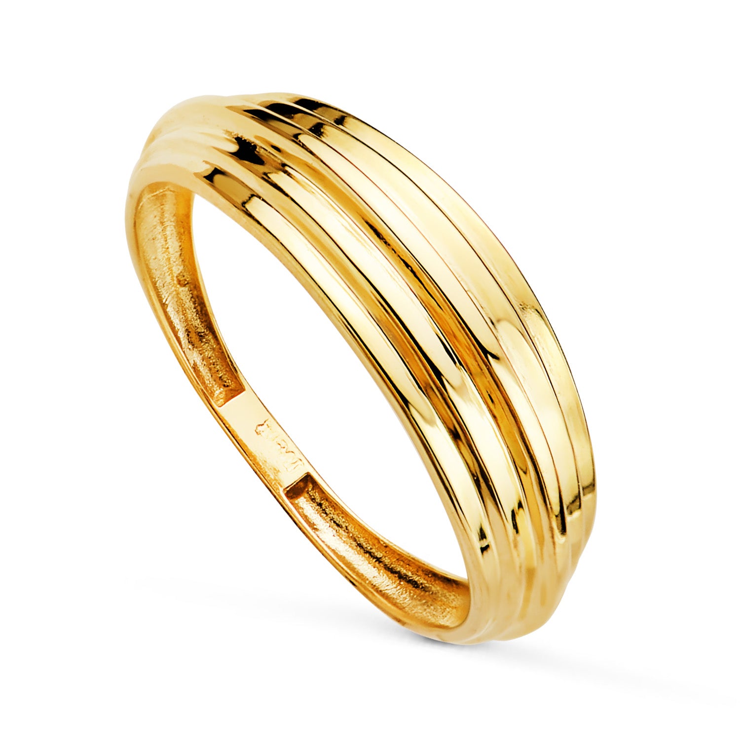 Bague en Or Jaune 18K Unie avec des Bandes Brillantes Largeur : 6,5 mm