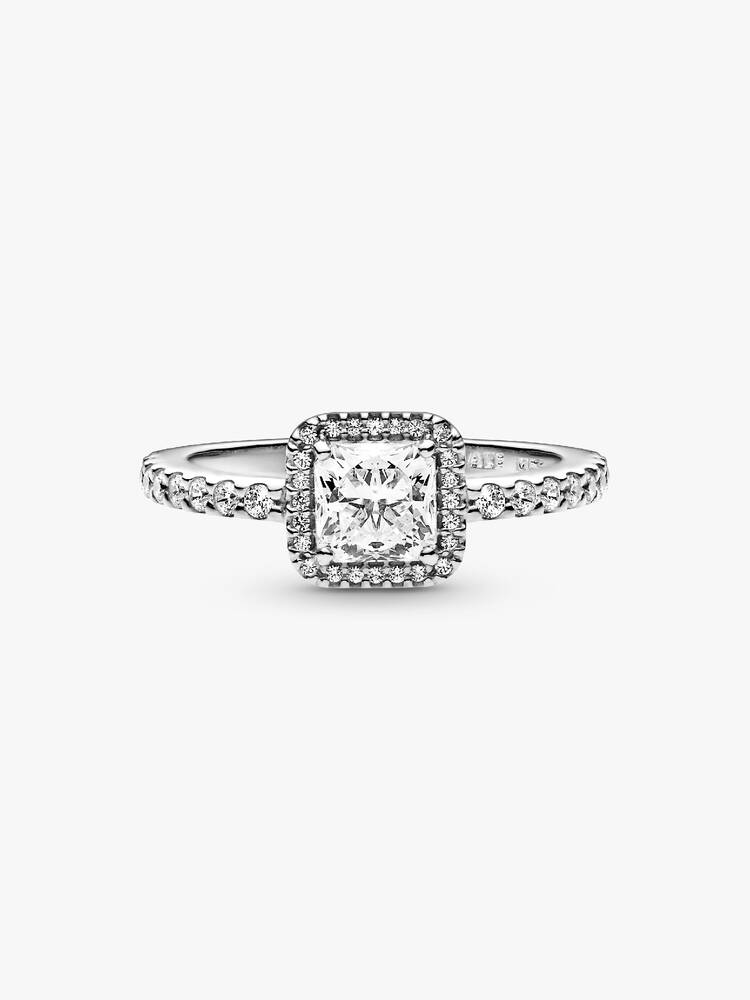 Ring Funkelnder Quadratischer Halo Silber | Pandora