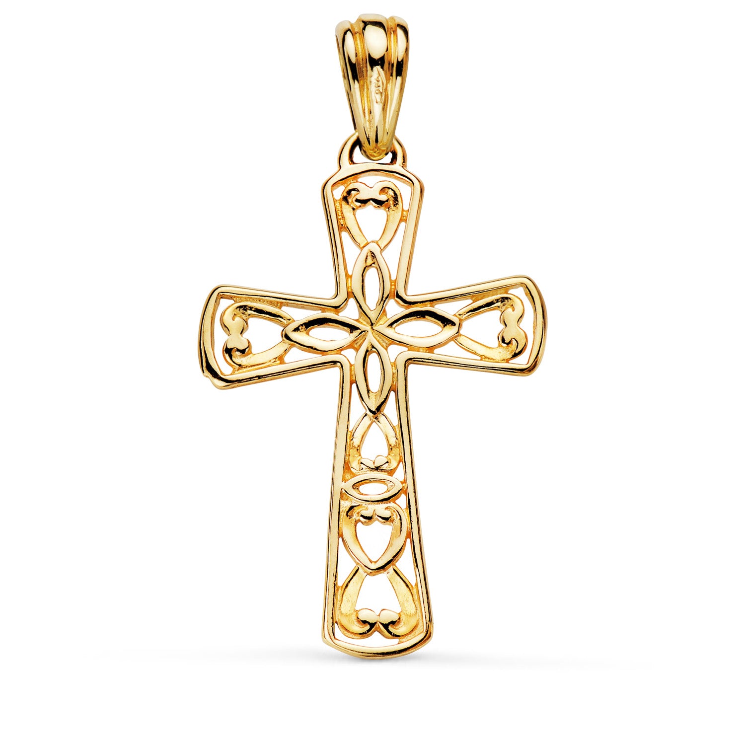 Croix en Or Jaune 18 Carats avec Détails en Filigrane Brillant ? Dimensions : 35 X 23 mm
