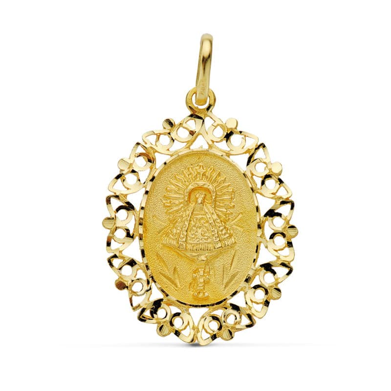 18K Médaille Vierge Pilar 30 X 22 mm