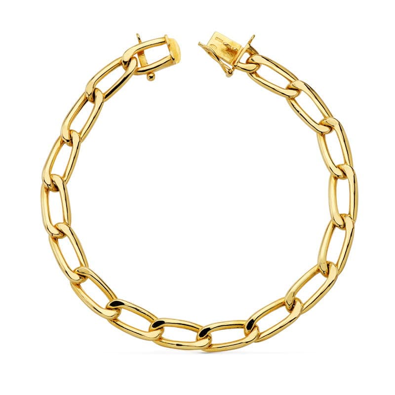 Pulsera Figaro Hueca Oro Amarillo 18K 22 Cm