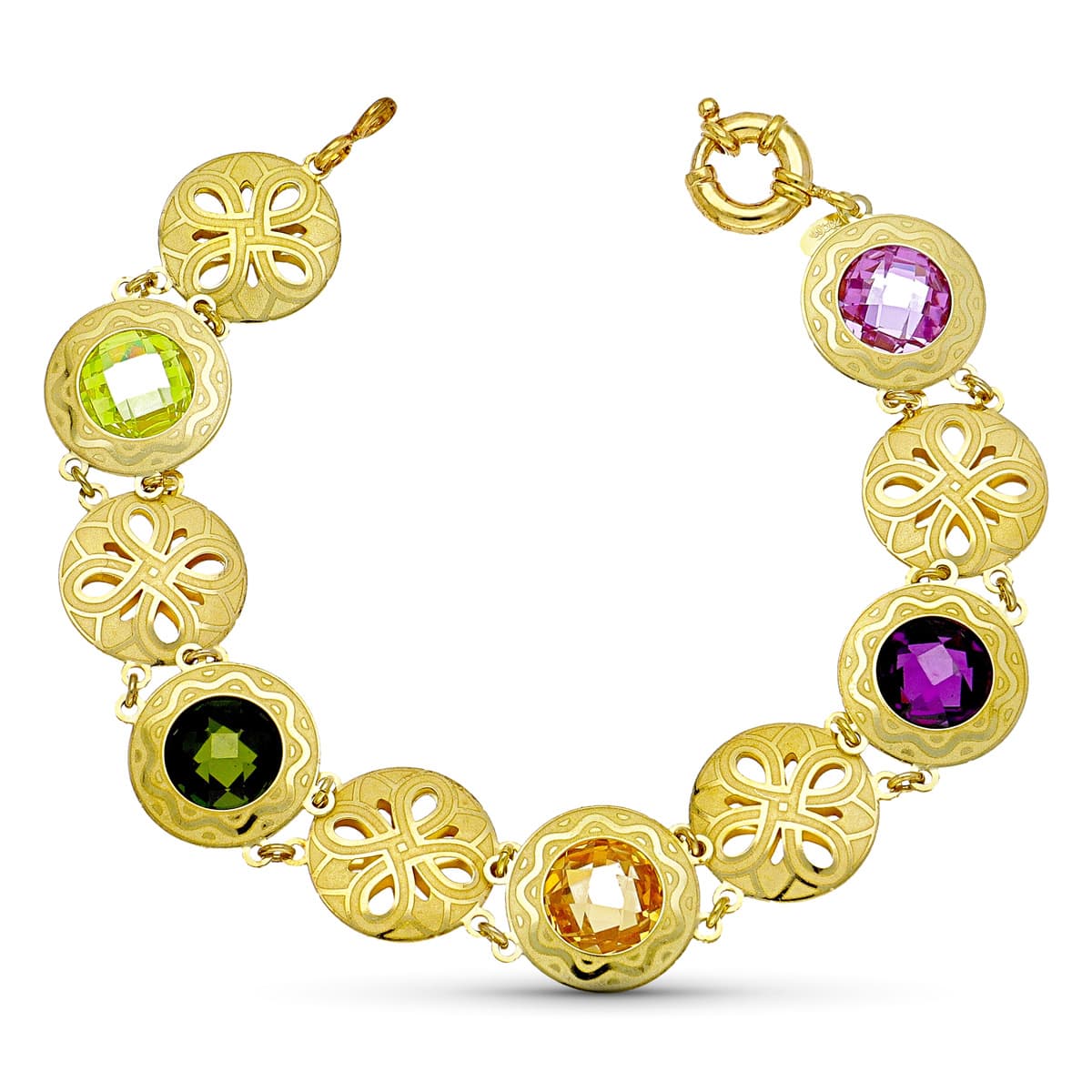Pulseira de ouro amarelo 18K com pedras coloridas a laser