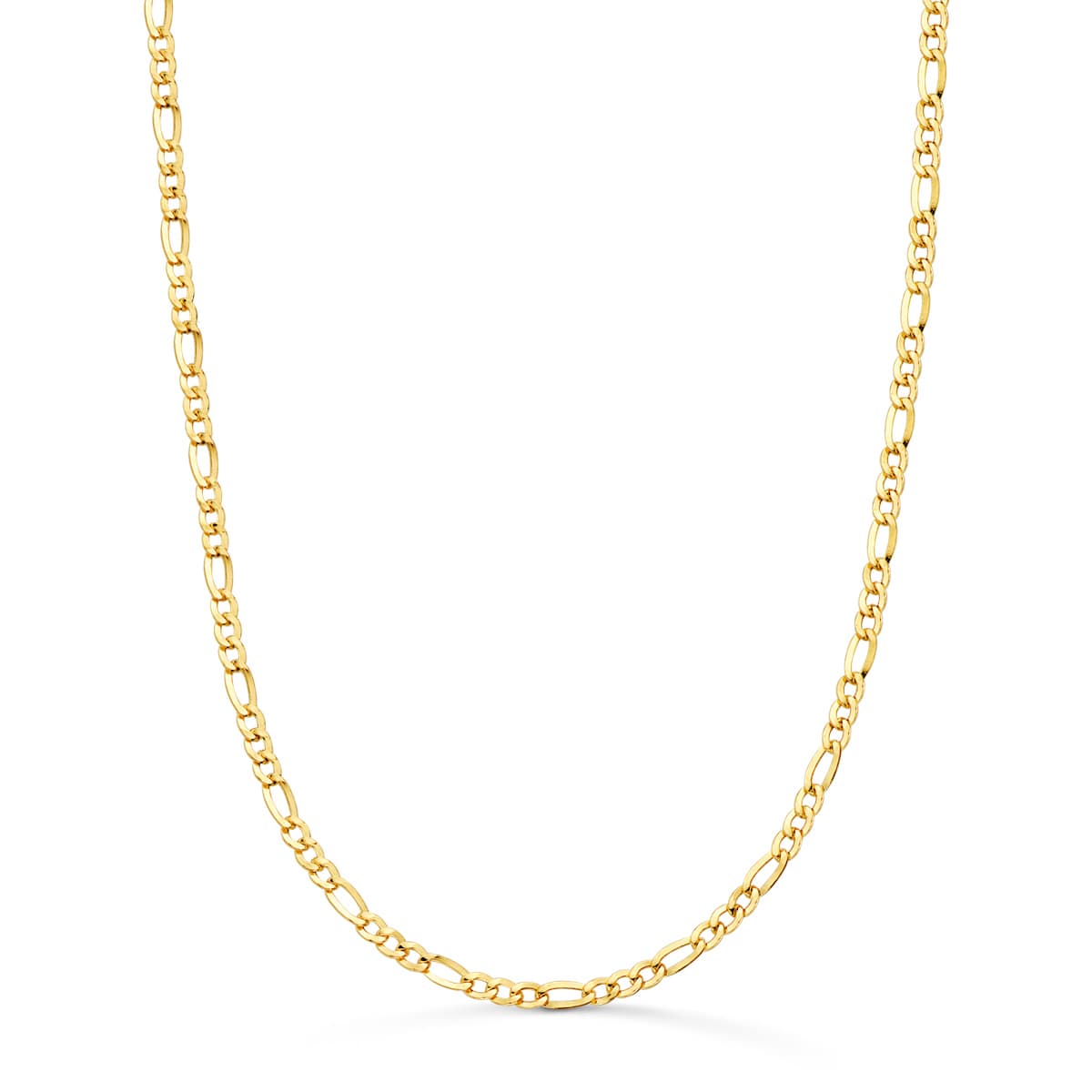 18K Chaîne Figaro Creuse en Or Jaune Maillon Plat. Largeur: 2,2MM Longueur: 50CM