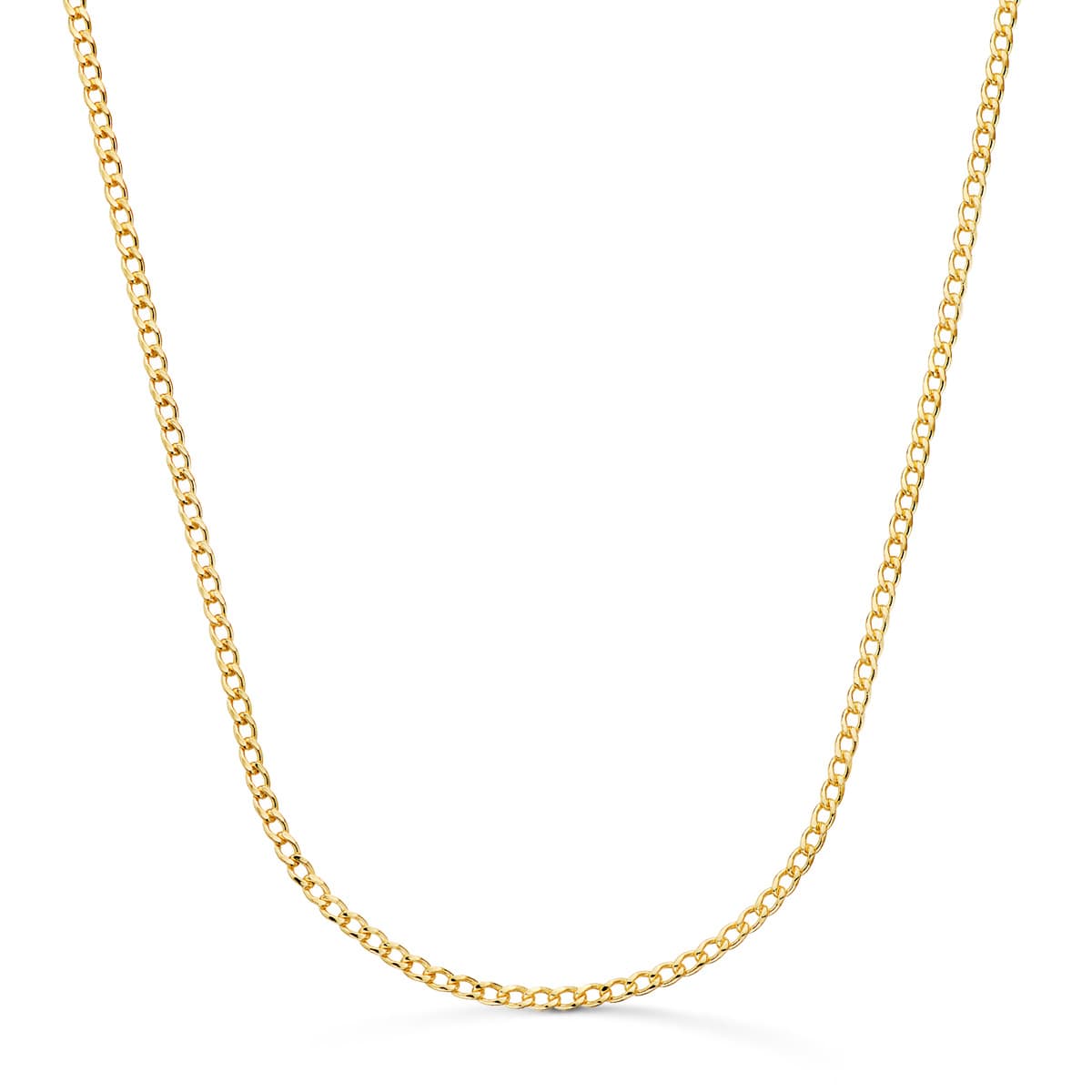 18K Chaîne Gourmette Creuse Or Jaune. Largeur 2 mm Longueur : 50 Cm