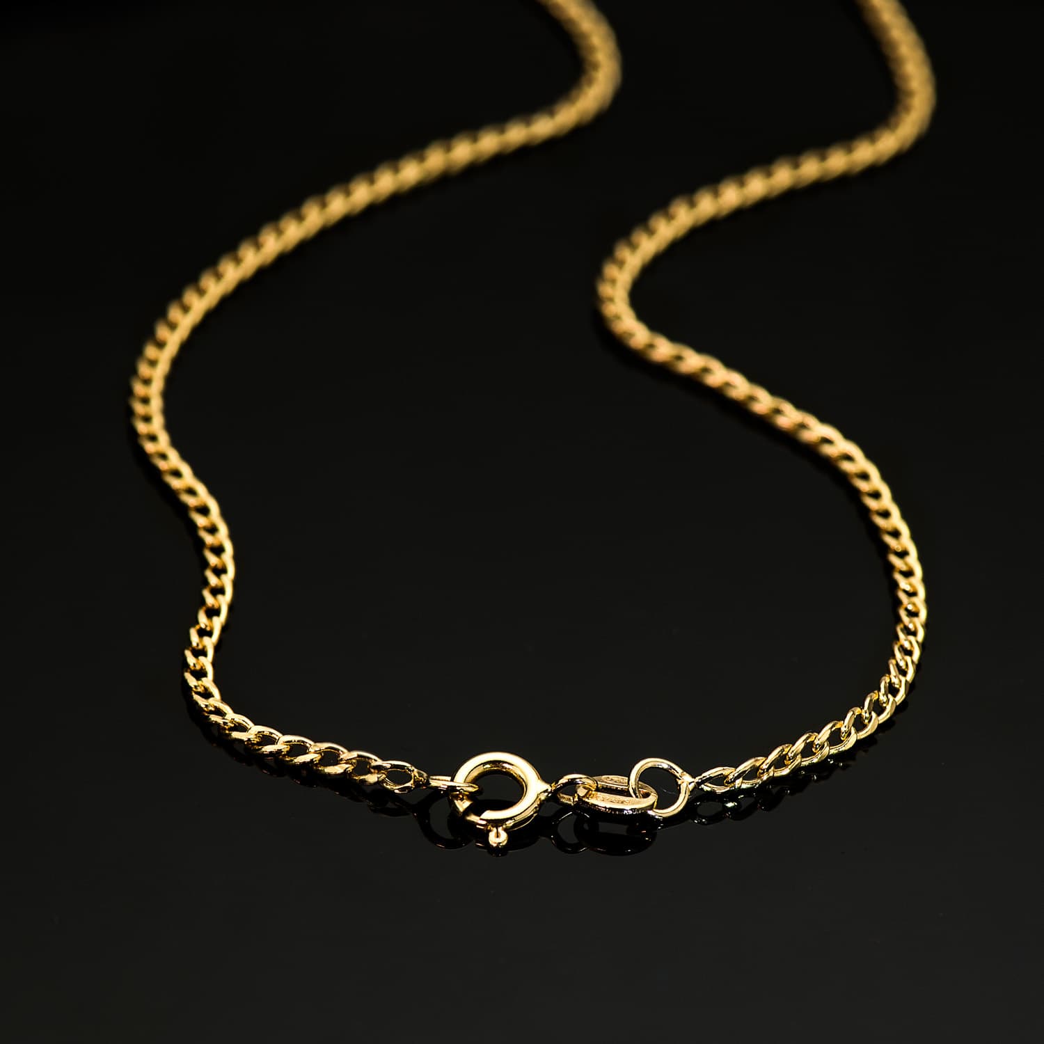18K Chaîne Gourmette Creuse Or Jaune. Largeur 2 mm Longueur : 50 Cm