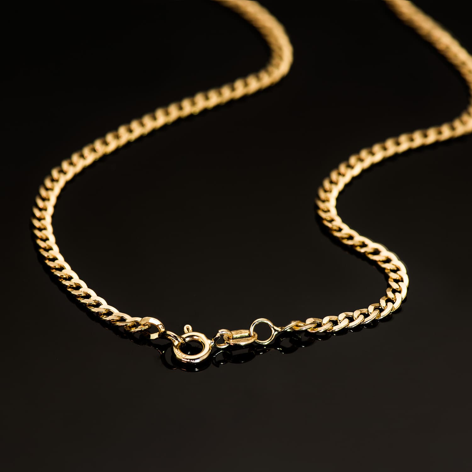 18K Chaîne Or Jaune Gourmette Creuse Largeur: 3,2MM Longueur : 60 Cm