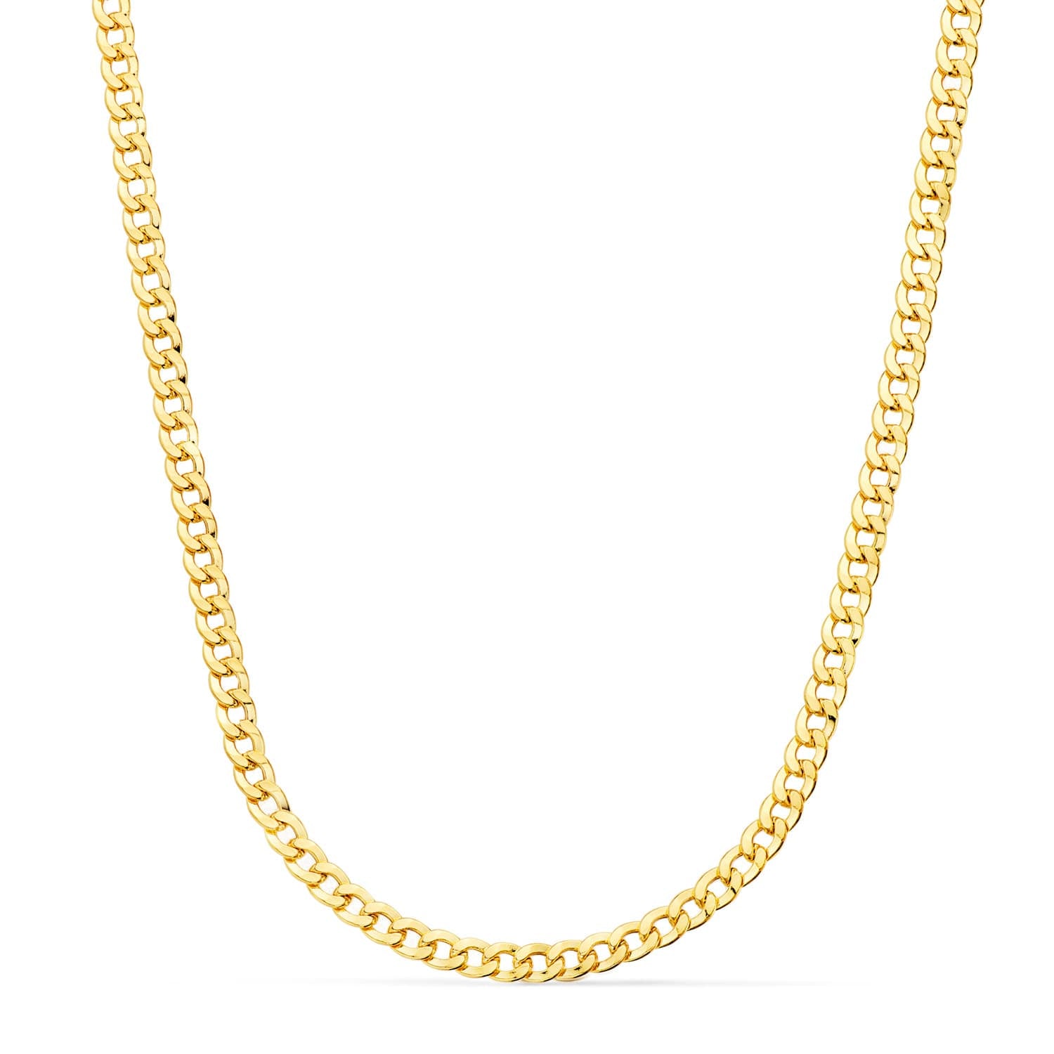 18K Chaîne en Or Jaune Gourmette Creuse. Largeur: 4 mm Longueur : 60 Cm
