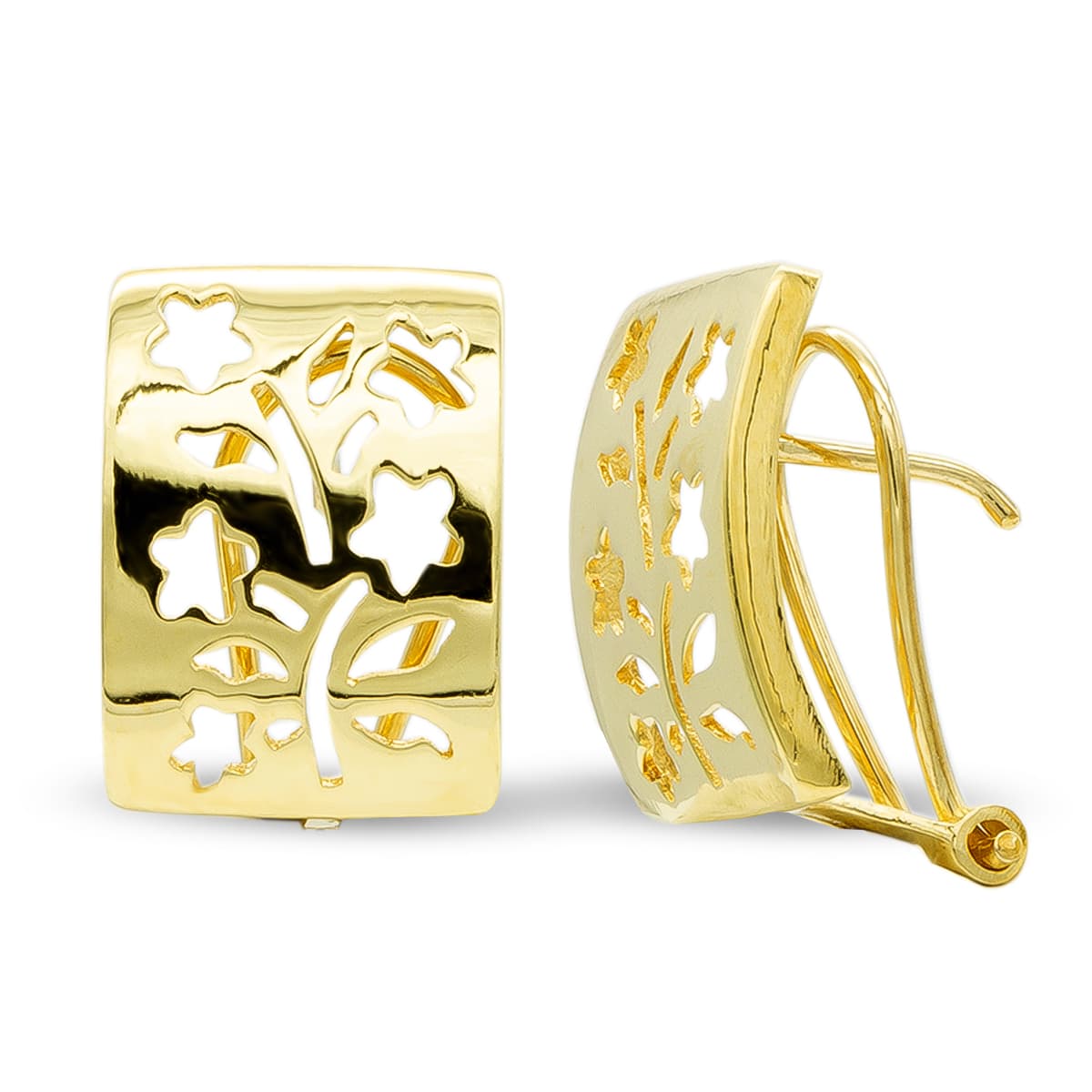 Pendientes Oro Amarillo 18K Flor Calada Cierre Omega