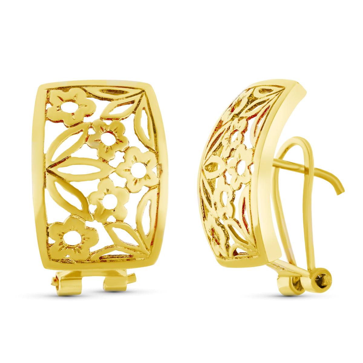 Pendientes Oro Amarillo 18K Flor 18X13 mm Cierre Omega