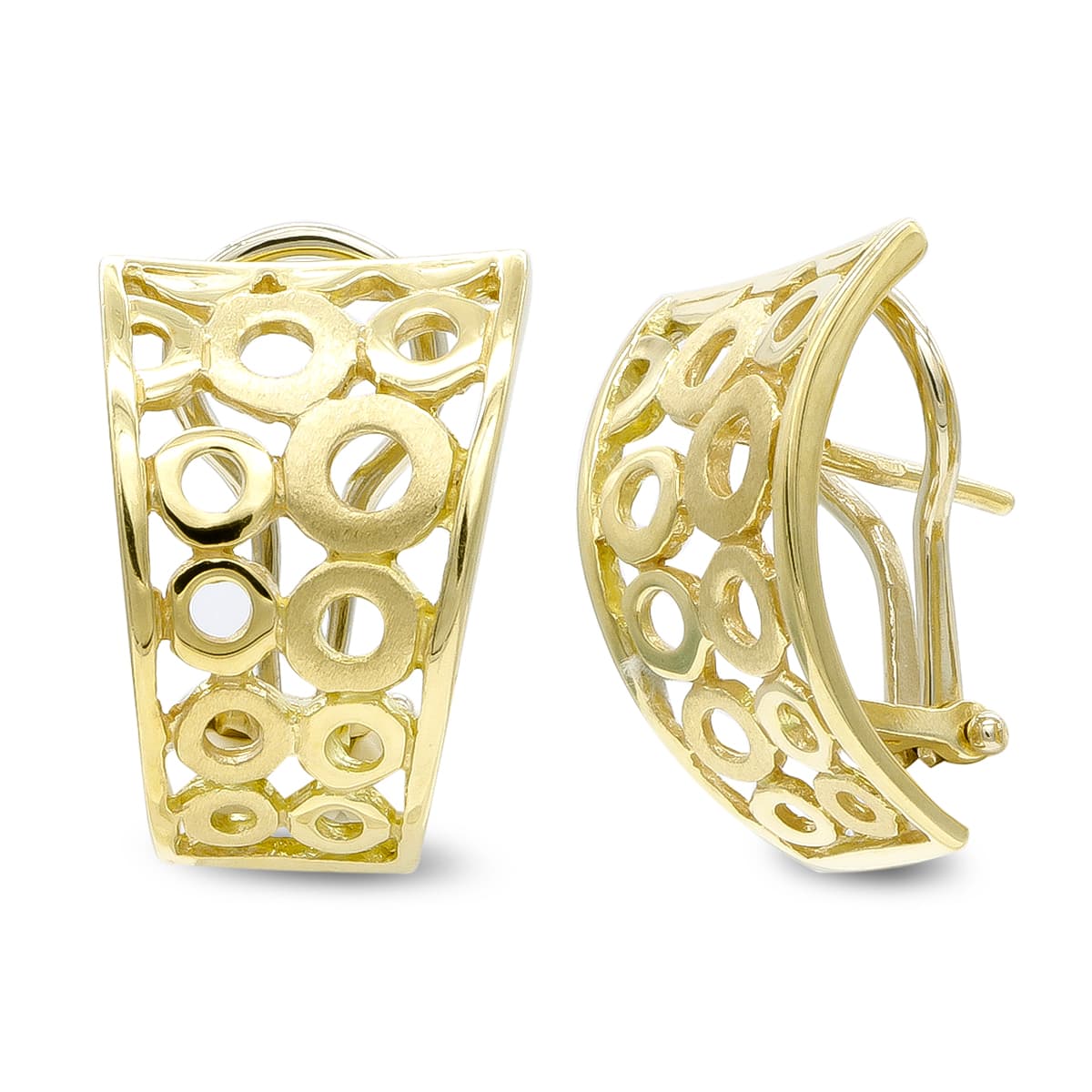 Pendientes Oro Amarillo 18K Círculo Calado Cierre Omega
