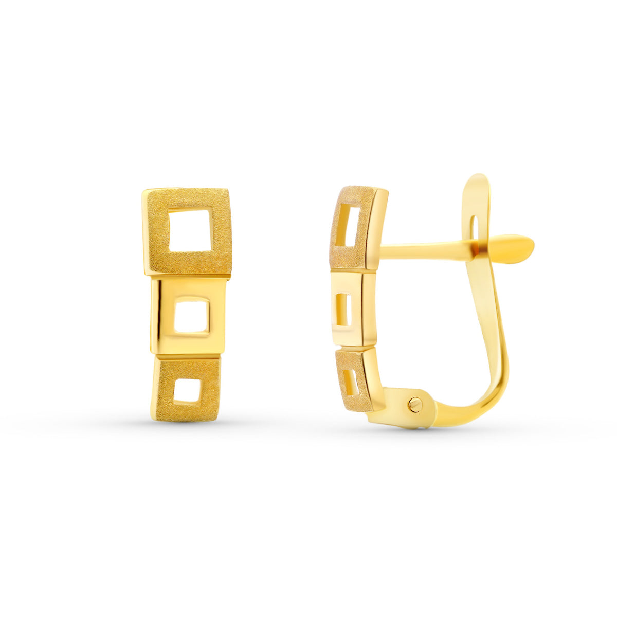 Boucles d'oreilles Carrées en Or Jaune 18K 11X4 mm Fermoir Catalan