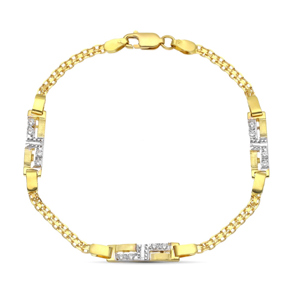 Pulsera Comunión Circonitas Oro Bicolor 18K