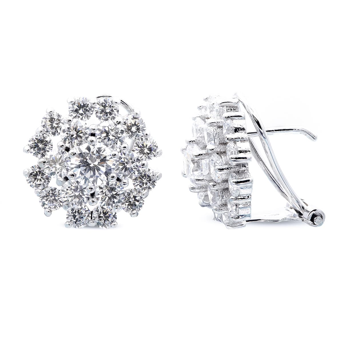 Boucles d'oreilles Zirconia 18K 14 mm Or Blanc Fermoir Omega