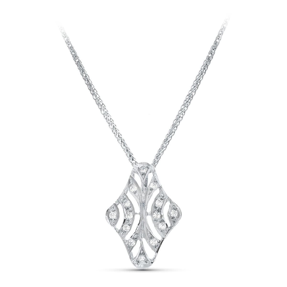 18K Collier 45 Cm en Or Blanc avec Zircones 20X15 mm