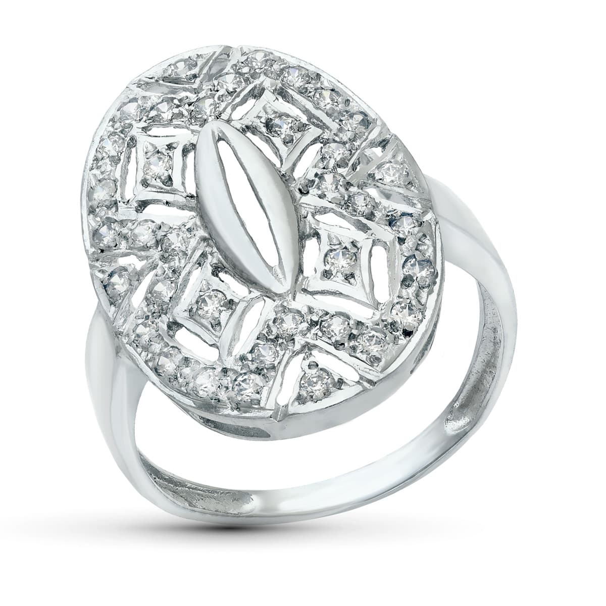 18K hvidguld Ring Navette Motiv 23X15 mm med Zircon Bredde: 23 mm