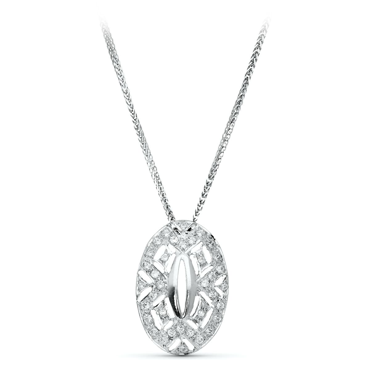 18K Collier Ovale en Or Blanc & Zircon 23X15MM 45CM