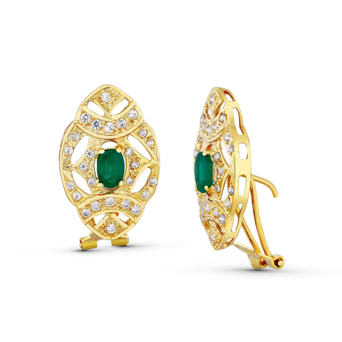 Boucles d'oreilles Or Jaune 18K Pierre Fine 24X14 mm Fermoir Omega