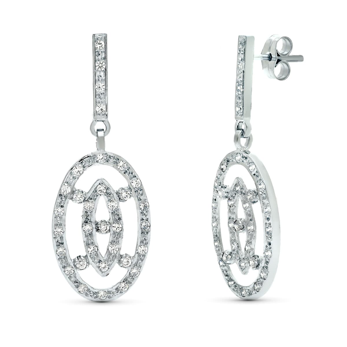 18K Boucles d'oreilles Pendnates en Or Blanc & Zircon 38X14MM