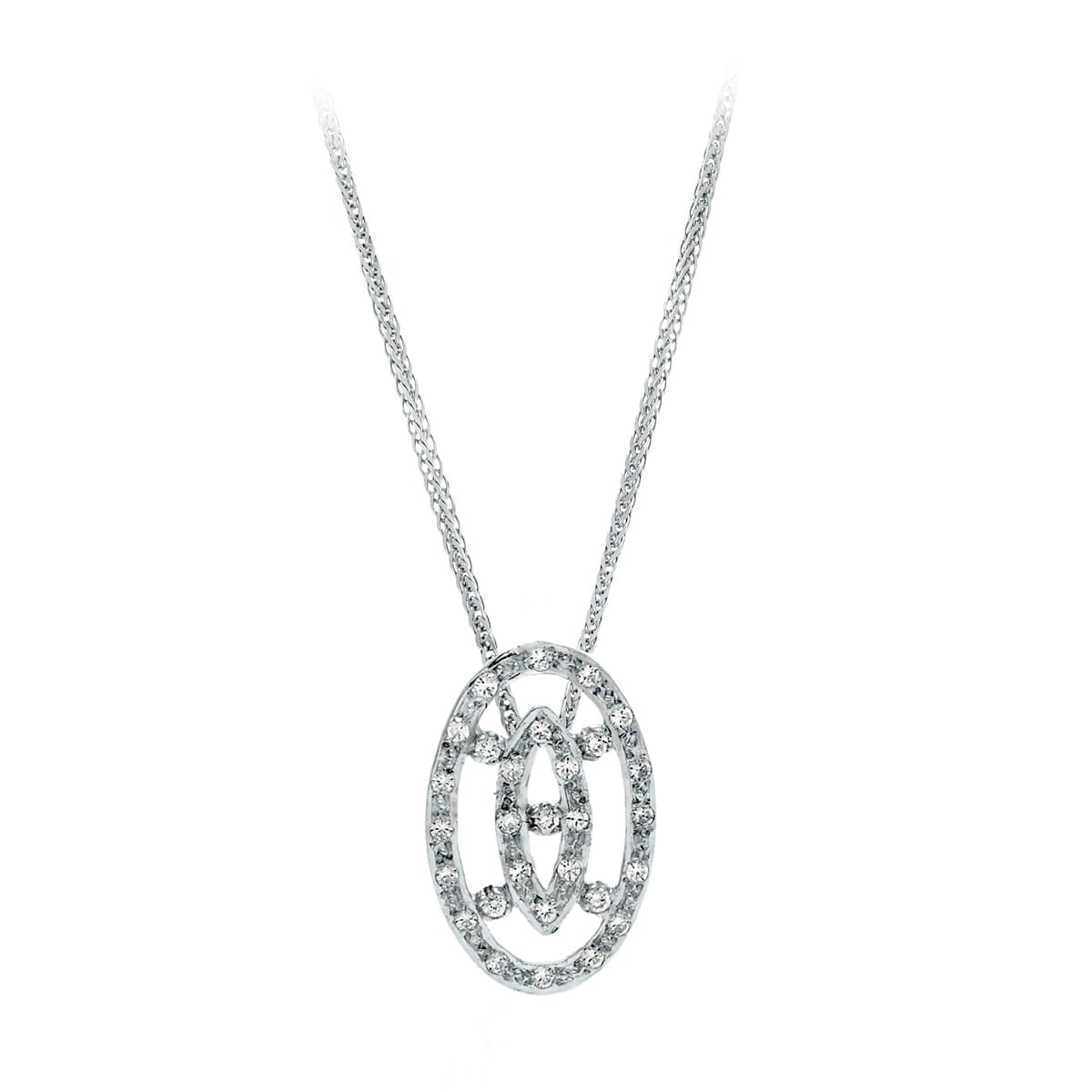 18K Collier Oval en Or Blanc & Zircon 22X14MM 45CM