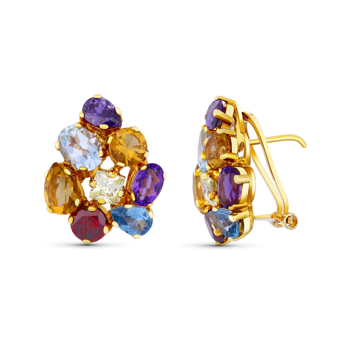 Pendientes Oro Amarillo 18K Color Piedra 20X16 mm Cierre Omega