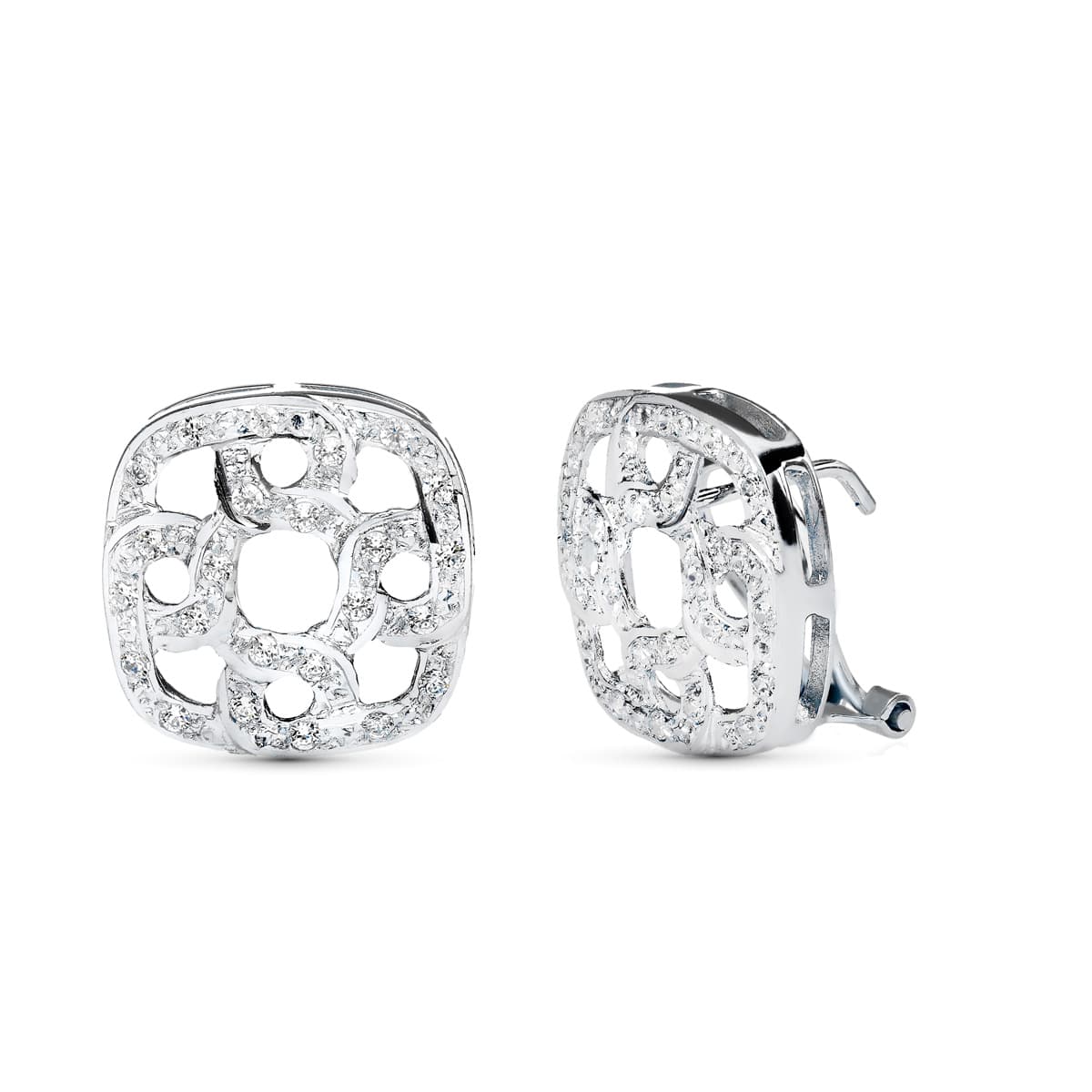 18K White Gold Square Earrings