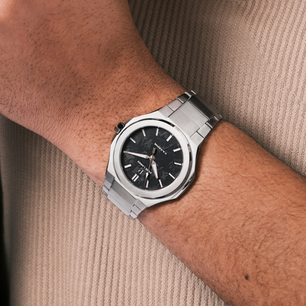 Montre homme Pierre Lannier GRAPHITE 201G181 – cadran noir bracelet acier argenté – vue 2