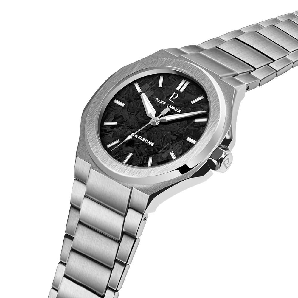 Montre homme Pierre Lannier GRAPHITE 201G181 – cadran noir bracelet acier argenté – vue 3