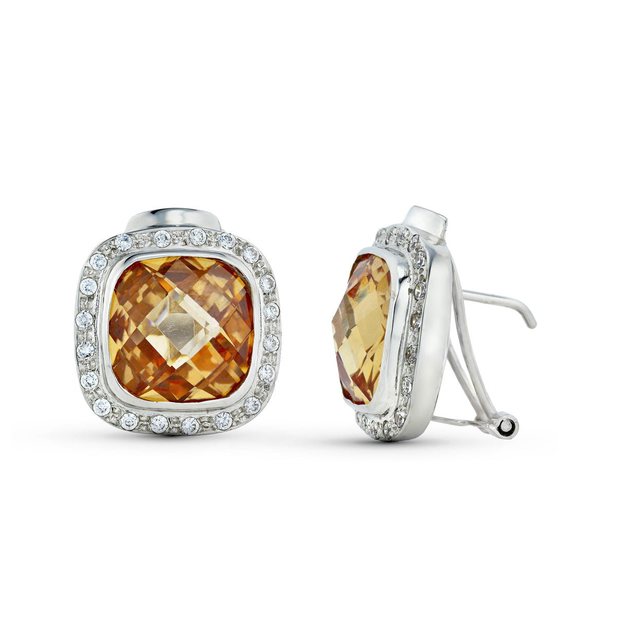 Boucles d'oreilles Or Blanc 18K Pierre Topaze avec Zircone 19X17 mm Fermoir Omega