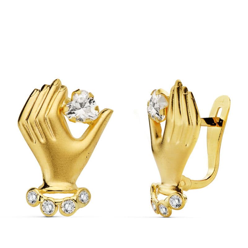 Boucles d'oreilles Or Jaune 18K et Zircon 17X11 mm Fermoir Catalan