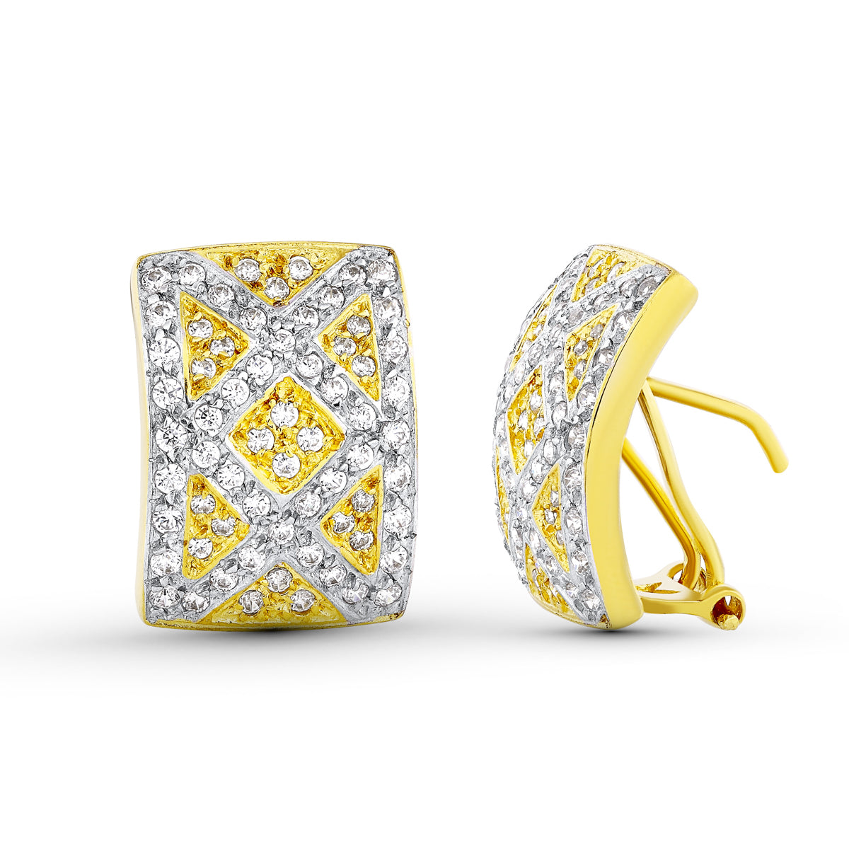 Pendientes Circonitas Bicolor 18K 17X12 M Cierre Omega