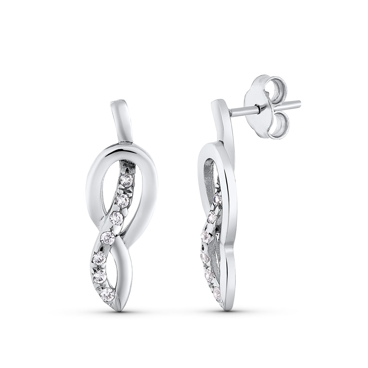 Boucles d'oreilles Or Blanc 18K avec Zircone 23X7 mm Fermoir Poussettes Papillon