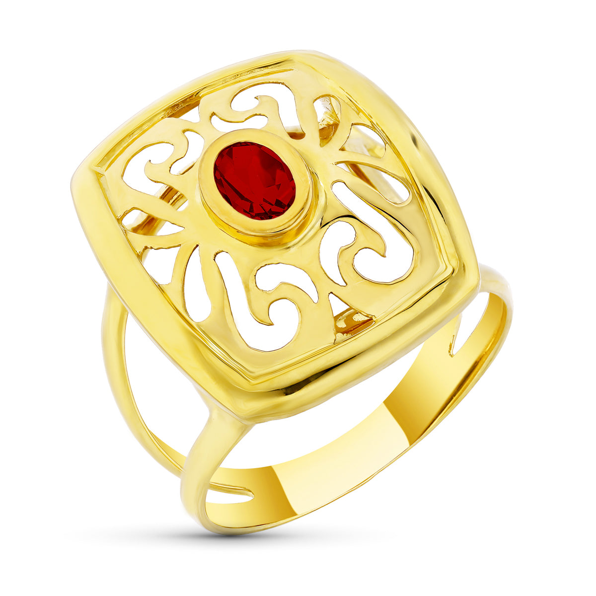 Bague Or Jaune 18K avec Mouvement Douverture avec Grenat Zircone Largeur : 21 mm
