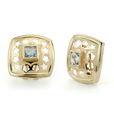 أقراط أوبنوورك بمشبك أوميغا 18K 5MM بحجم Seawater