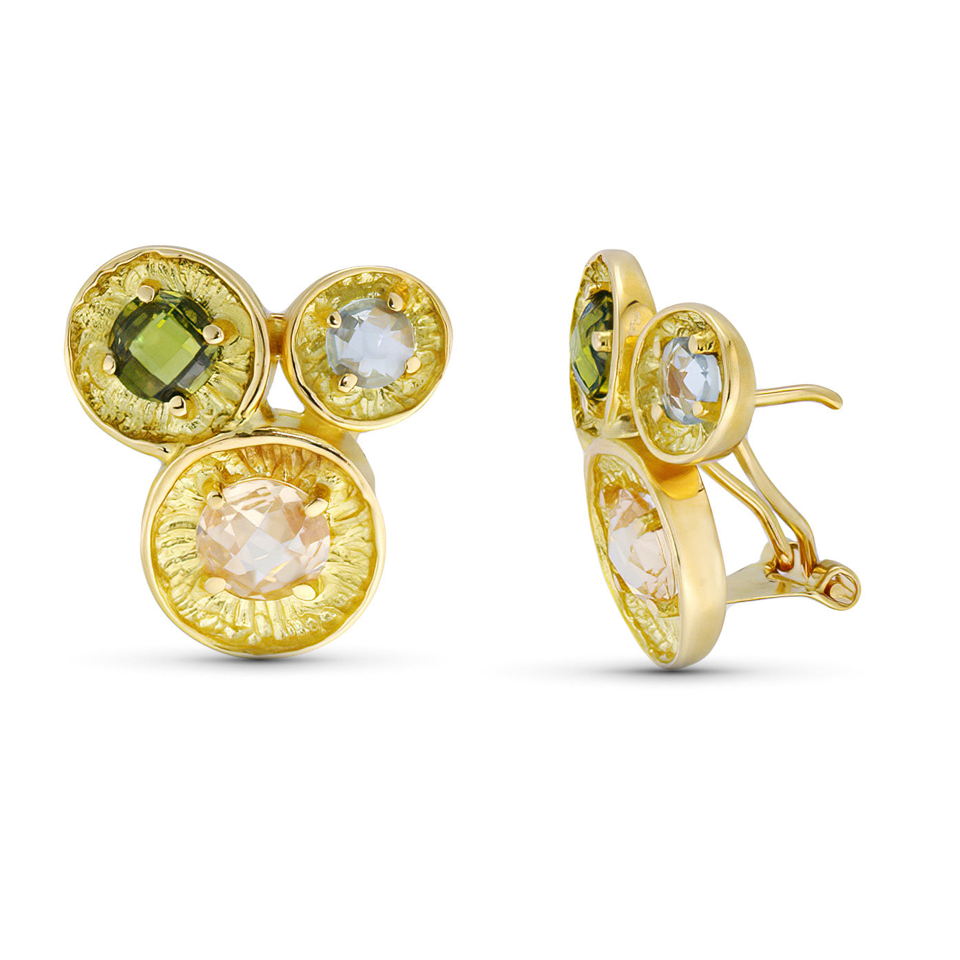 Boucles d'oreilles Or Jaune 18K Couleur Pierre 19X17 mm Fermoir Omega