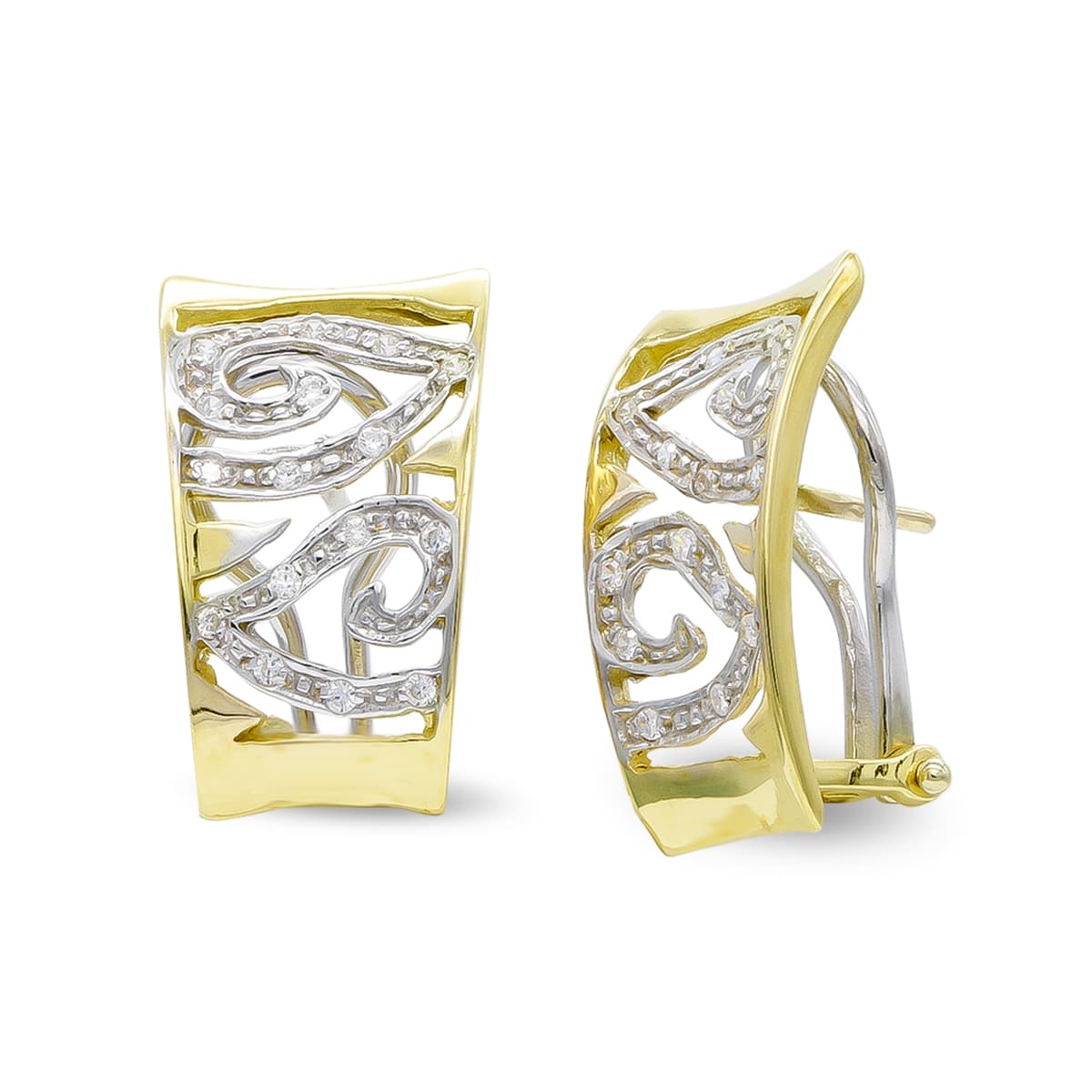 Pendientes de Oro Bicolor de 18K con Cierre de Circonitas Omega