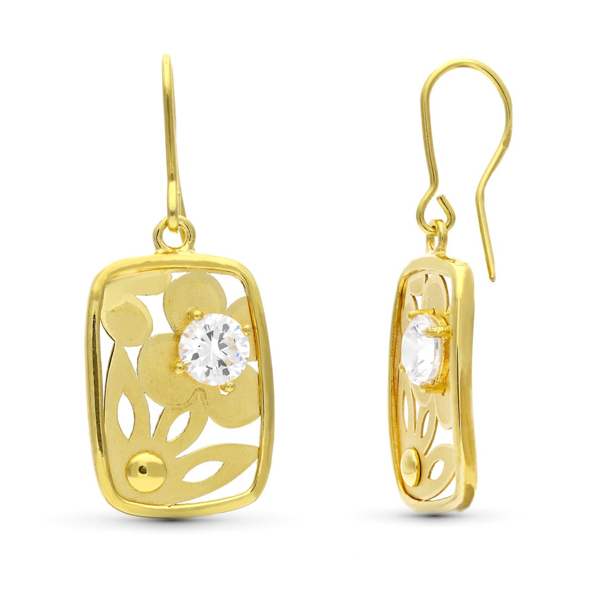 Boucles d'oreilles Fleur Laser Or Jaune 18K avec Zircone 22X14 mm