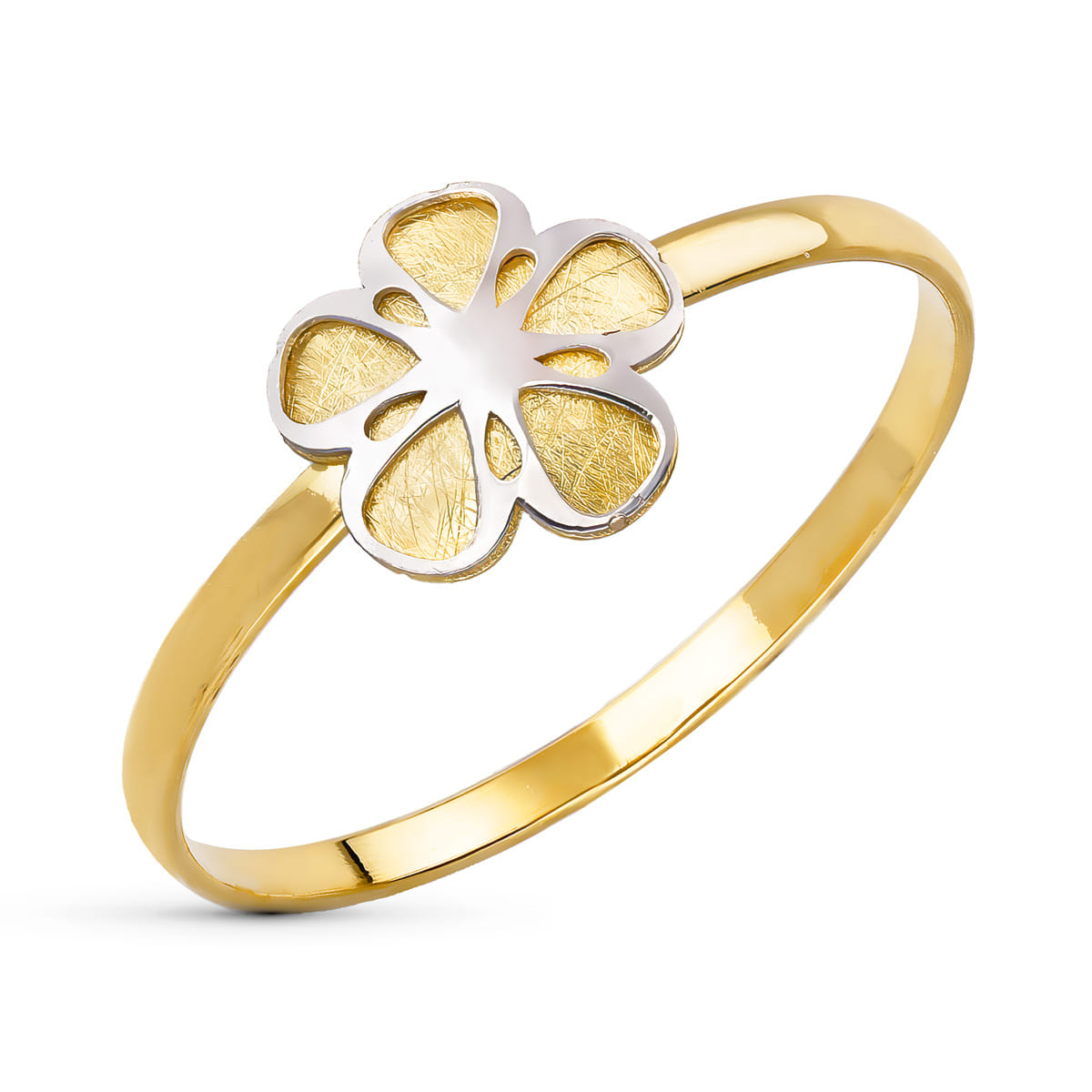 Anillo Margarita en Oro Bicolor de 18K Ancho: 8 x 8 mm