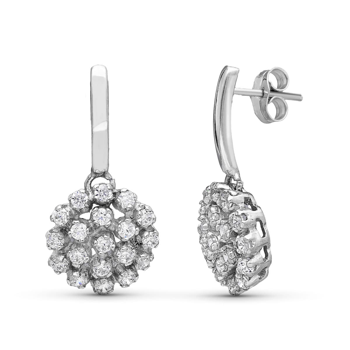 Boucles d'oreilles Quartzite en Or Blanc 18K 13 mm avec Zircon Cubique Fermoir Poussettes Papillon