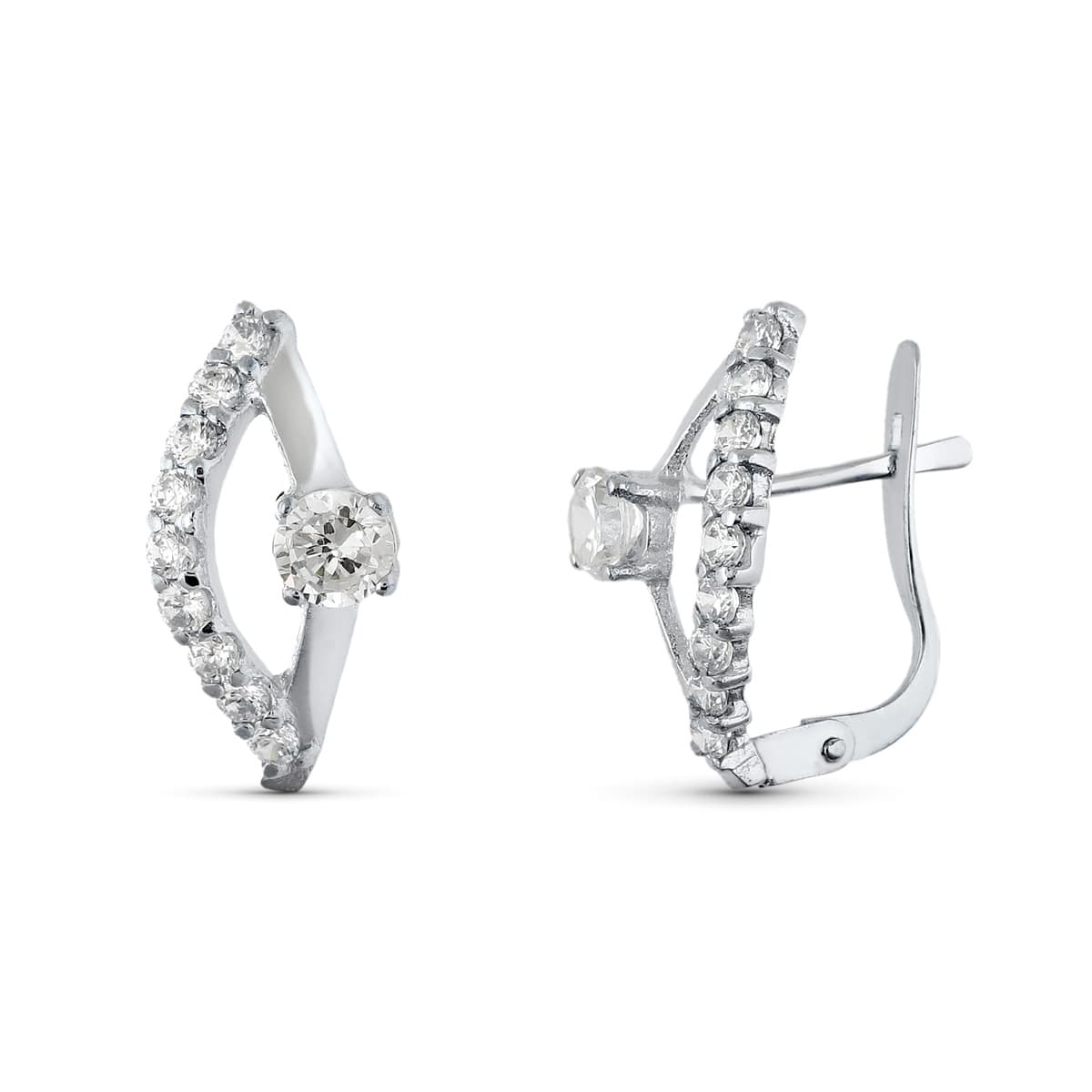 Boucles d'oreilles en Or Blanc 18K avec Zircons 15X8 mm Fermoir à Charnière