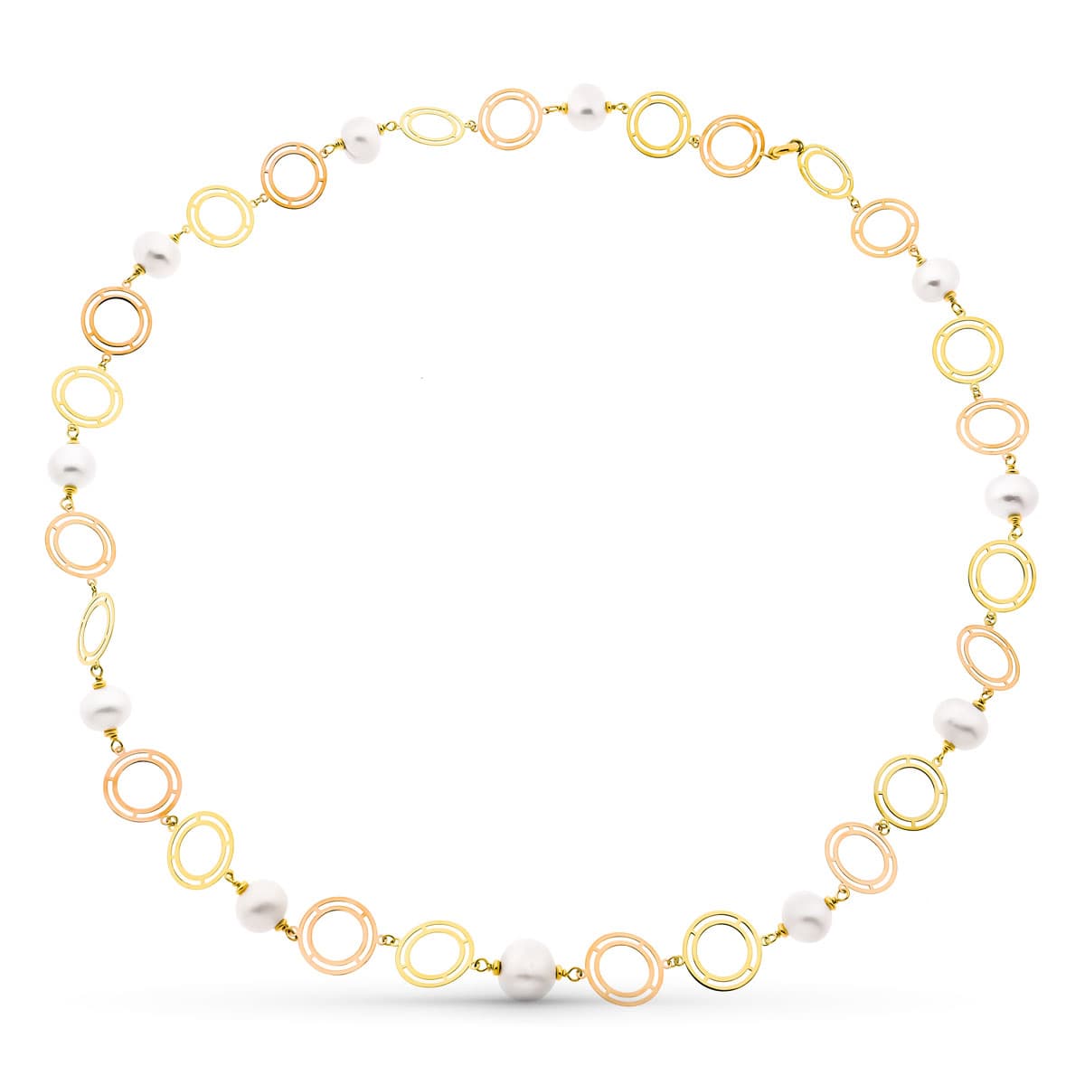 18K Collier Or Bicolore Jaune et Rose Perles de Culture 14 mm Longueur 85 Cm