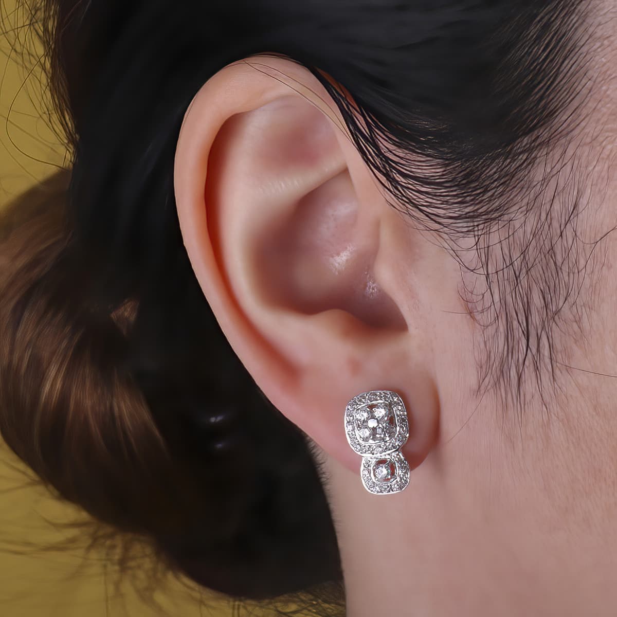 Pendientes Oro Blanco 18K Y Pavé De Circonitas 15X19MM