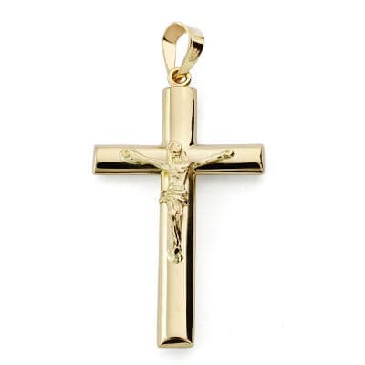 Croix en Or Jaune 18K avec Christ Bâton Ovale 31X17 mm