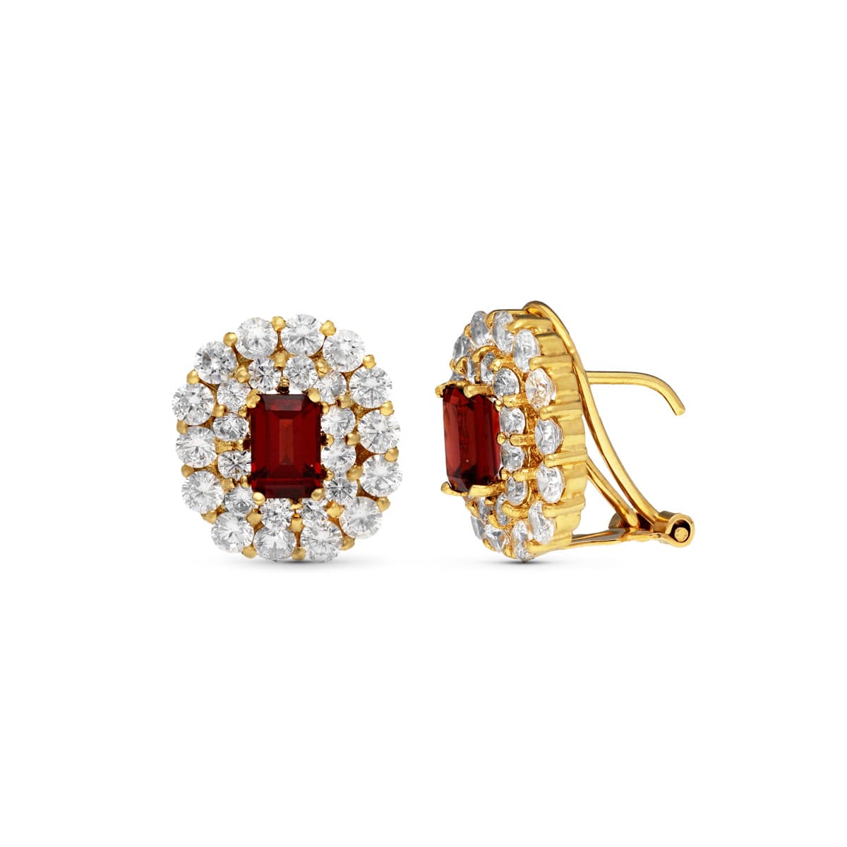 Orecchini Omega Granato Oro Giallo 18K 6X4 mm