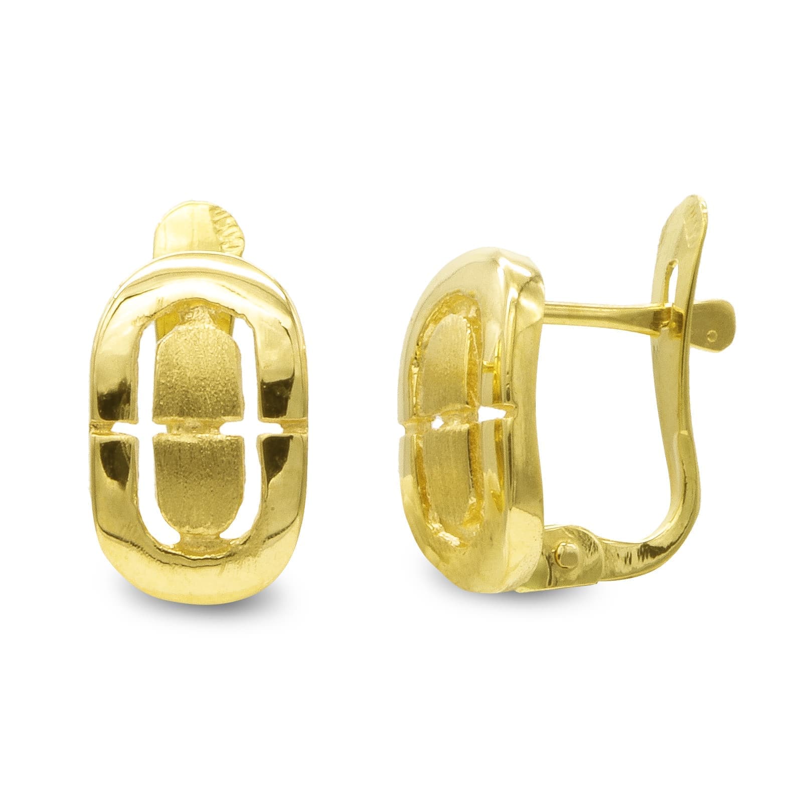 Boucles d'oreilles Or Jaune Brillant 18K et Mat 10X6 mm Fermoir Catalan