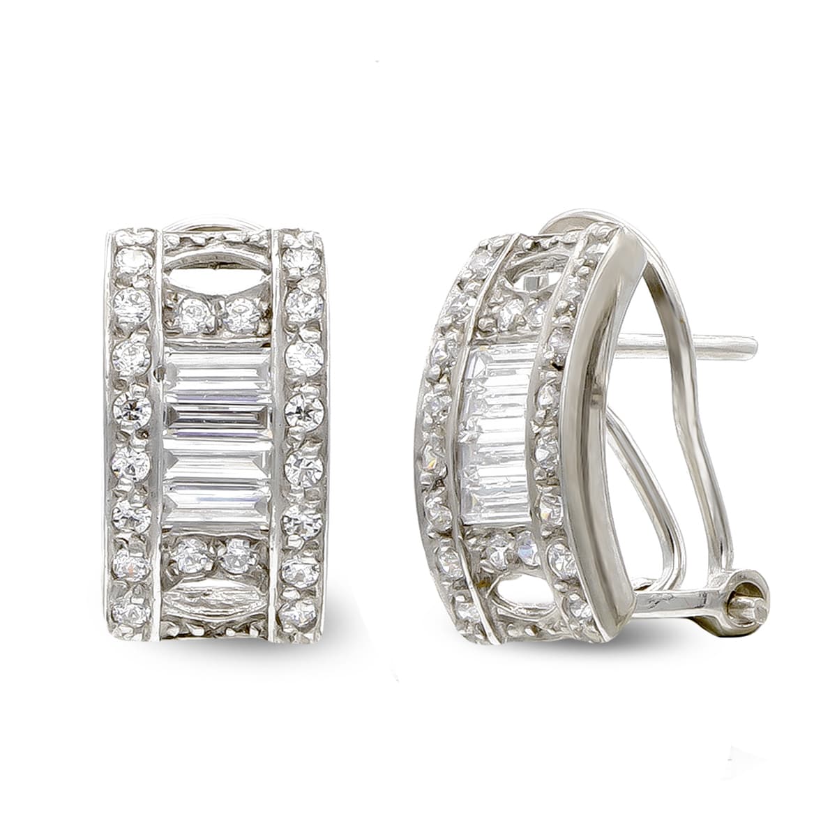 Pendientes Oro Blanco 18K Circonitas Cierre Omega