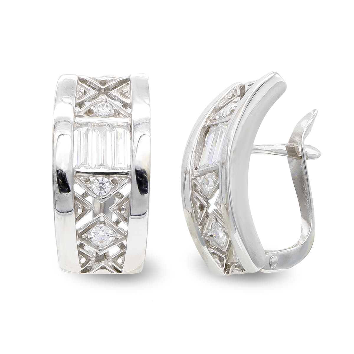 Pendientes Oro Blanco 18K Circonitas Cierre Catalán